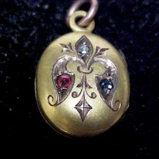 Victorian 14k Diamond Sapphire Ruby Fleur De Lis Child Hair Mourning Locket