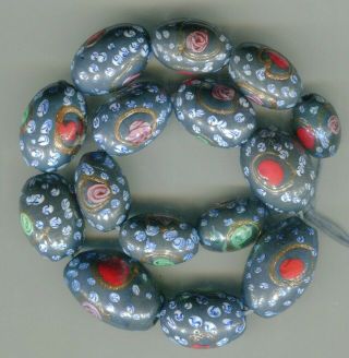 Very Rare Vintage Venetian Glass Beads Grey Blue Fancy Aventurine Eye Beads