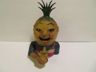 Antique Vintage Cast Iron Mechanical Bank - Penny Pineapple 50th State Imswiler