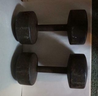vintage YORK CAST IRON DUMBBELLS pair 30 Lb weights ROUND HEAD PRE LOGO 3