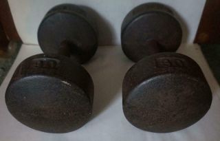 vintage YORK CAST IRON DUMBBELLS pair 30 Lb weights ROUND HEAD PRE LOGO 5