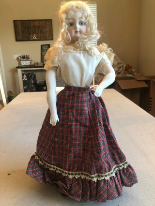Vintage Bisque 20” Doll Full Dressed With Stand