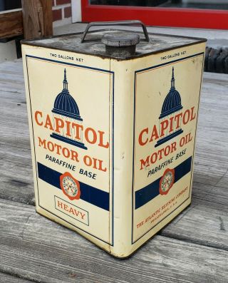 Vintage 2 Gallon Atlantic Capitol Motor Oil Can