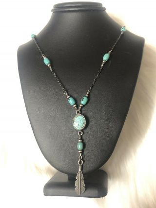 Vintage Look Native American Navajo Sterling Silver And Turquoise Necklace