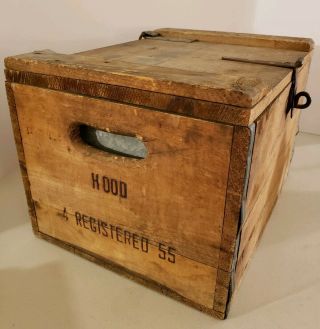 Vintage 1955 Hood Dairy Advertising Wooden Milk Crate With Metal Liner & Cover