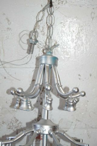 Vintage Faux Bamboo Tole Metal Chandelier Pagoda Palm Beach Light 5