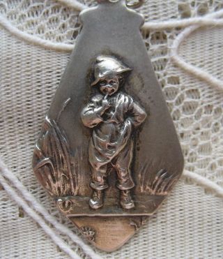 Antique Art Nouveau 800 Silver German Charm w Boy looking in Pond to catch Frog 4