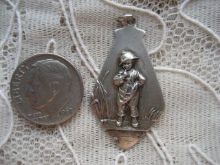 Antique Art Nouveau 800 Silver German Charm w Boy looking in Pond to catch Frog 6