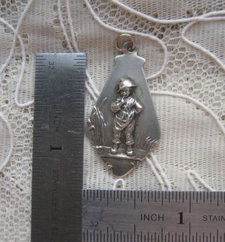 Antique Art Nouveau 800 Silver German Charm w Boy looking in Pond to catch Frog 7