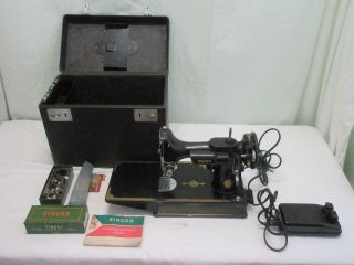 Vintage Singer Featherweight 221 Sewing Machine,  Case,  Pedal,  Accessories/parts