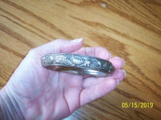 Antique Victorian Sterling Silver Repousse Hollow Bangle Bracelet - C.  1900