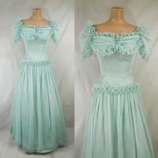 Vintage 40s Sea - Glass Mesh Formal Cotillion Gown 1940s Cupcake Prom Dress As - Is