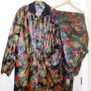 Vintage Swiss Rainwear Gear Alpenflage Camo Suit Jacket Coveralls Hunting Sz Med