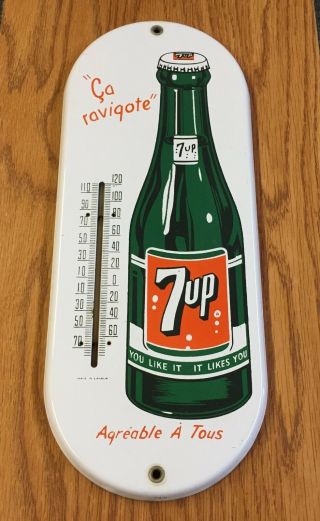 Vintage 7 Up Soda Metal Porcelain Thermometer Great W@w