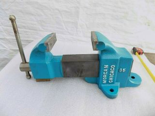 Vintage Morgan Chicago 3.  5  Jaw Machinist Bench Vise 35 Stationary Base 31 Lbs