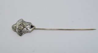 14k White Gold Antique / Vintage Diamond & Sapphire Stick Pin / Brooch / Hat