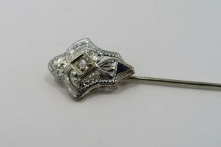 14K White Gold ANTIQUE / VINTAGE DIAMOND & SAPPHIRE Stick Pin / Brooch / Hat 3