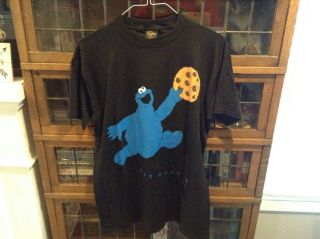 Vtg Nwt Cookie Monster Sesame Street Changes 2 Sided Black Henson T Shirt Sz L