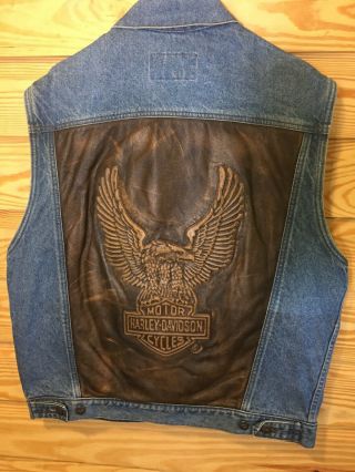 Rare Vintage Vtg 80s 90s Harley Davidson Made In Usa Denim Leather Patch Vest M
