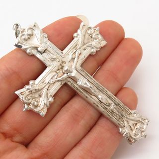 925 Sterling Silver Vintage Chapel Fleur - De - Lis Design Crucifix Cross Pendant