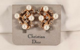 Vintage Christian Dior Earrings Gold Tone Nos Designer Signed Estate