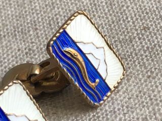 Vintage Enamel And Gold Washed Sterling Silver Whale Cufflinks.  Norway.
