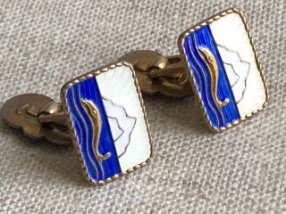 Vintage Enamel and Gold washed sterling silver WHALE Cufflinks.  Norway. 2