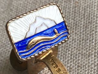 Vintage Enamel and Gold washed sterling silver WHALE Cufflinks.  Norway. 7