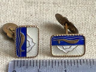 Vintage Enamel and Gold washed sterling silver WHALE Cufflinks.  Norway. 8