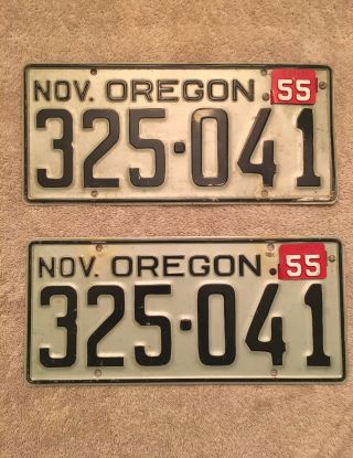Vintage Oregon License Plate Matched Pair 1950 With 1955 Tags