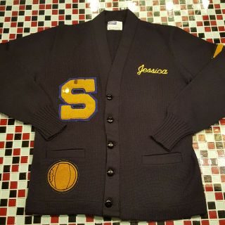 Vtg Dehen Varsity Letterman Cardigan Sweater Jacket Medium 38 Chenille Patch