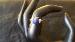 Vintage 14k White Gold Blue Stone Diamond Accent Cocktail Ring Size 6