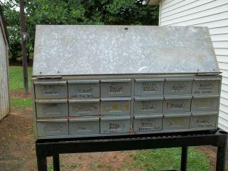 Vintage Metal 18 Drawer Small Parts Tool Shop Cabinet 34 " With Locking Cover