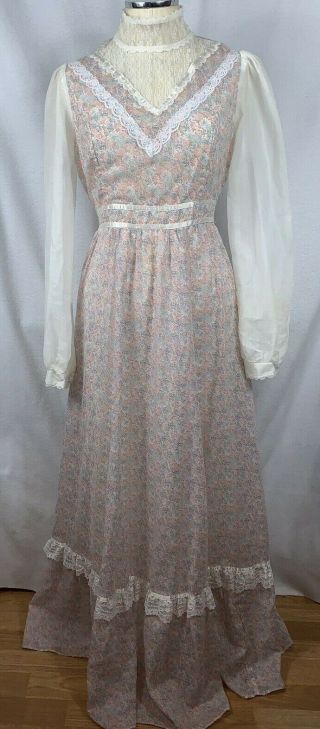 Vtg GUNNE SAX Dress Sz 13 Floral Lace Prairie Hippy Victorian Wedding Maxi 3