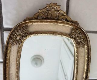 Vintage Apollo Ormolu Oval Mirror Vanity Dresser Gold Filigree Perfume Old Tray 3