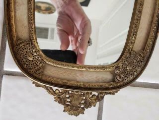 Vintage Apollo Ormolu Oval Mirror Vanity Dresser Gold Filigree Perfume Old Tray 4