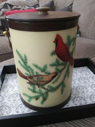 Vintage Bacova Guild Large Ice Bucket Red Birds And Other Birds By Grace Gilmore