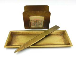 Vintage Brass Tone Bradley & Hubbard Three Piece Desk Set Circa 1920 