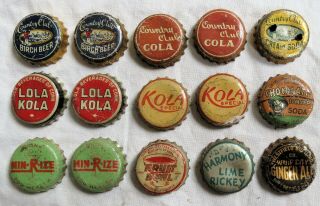 Cork Lined Soda Bottle Caps Country Club,  Lola Kola,  Min - R - Ize,  Etc.  Old Vtg