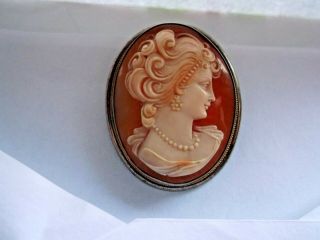 Vintage Sterling Silver Carved Shell Cameo Brooch Can Be Worn As A Pendant