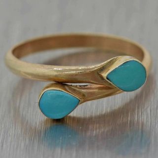 Antique Vintage Estate 14k Yellow Gold Turquoise Band Ring