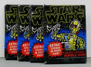 Vtg Set 4 1977 Star Wars 1st Series Topps Wax Pack Cards Kenner Toy 20th C Fox
