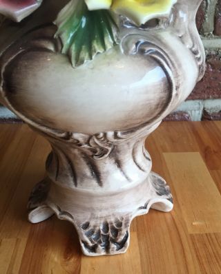 Capodimonte Large Tall Vintage Handled Urn Mantel Vase Floral Design Made Italy 4