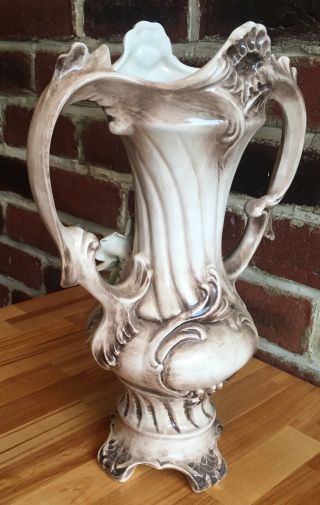 Capodimonte Large Tall Vintage Handled Urn Mantel Vase Floral Design Made Italy 5