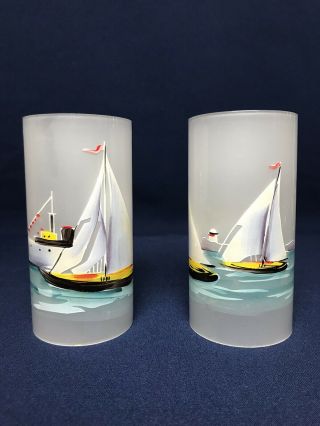 Nautical Vintage Brass Anchor Light Hand Painted Sail Boats Ocean Glass Shades 4