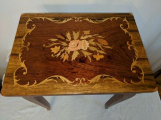 Gorgeous Vtg Italian Wood Inlay Music Box Table Hidden Storage The Emperor Waltz 2