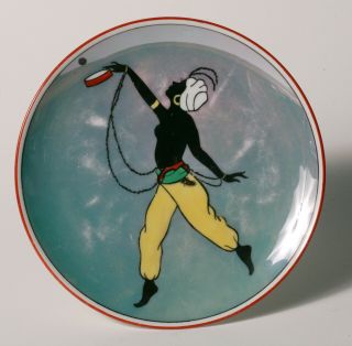 Vintage Art Deco Noritake Plate - Lady In Yellow Pants With Ball - Green Luster