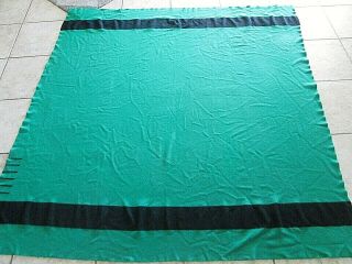 Vtg.  Hudson Bay 6 Point Green & Black Large 90 " X 88 " Wool Blanket Made England