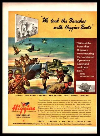 1943 Wwii U.  S.  Army Beach Landing Lcvp And Pt Boat Higgins Orleans Print Ad