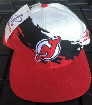 Nwt Vintage 90s Jersey Devils Logo Athletic Splash Snapback Hat Deadstock